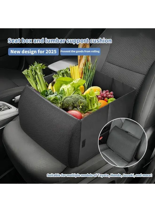 2 In 1 Multifunctional Car Seat Cushion And Storage Box Portable Foldable Organizer Black - Image 2